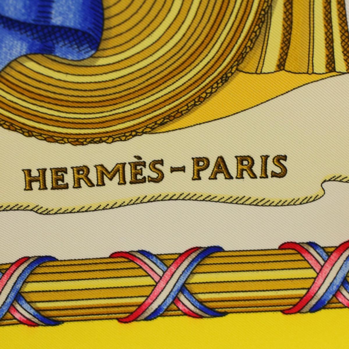 HERMES Carre 90 LIBERTE EGALITE FRATERNITE Scarf Silk Yellow Auth ac2343