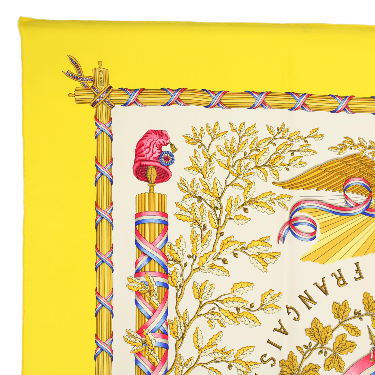 HERMES Carre 90 LIBERTE EGALITE FRATERNITE Scarf Silk Yellow Auth ac2343