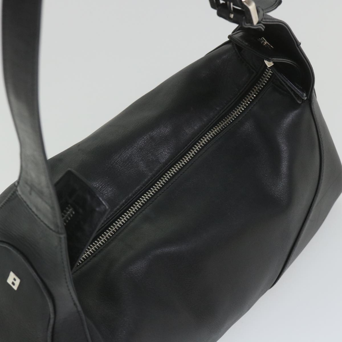 BALLY Shoulder Bag Leather Black Auth ac2397