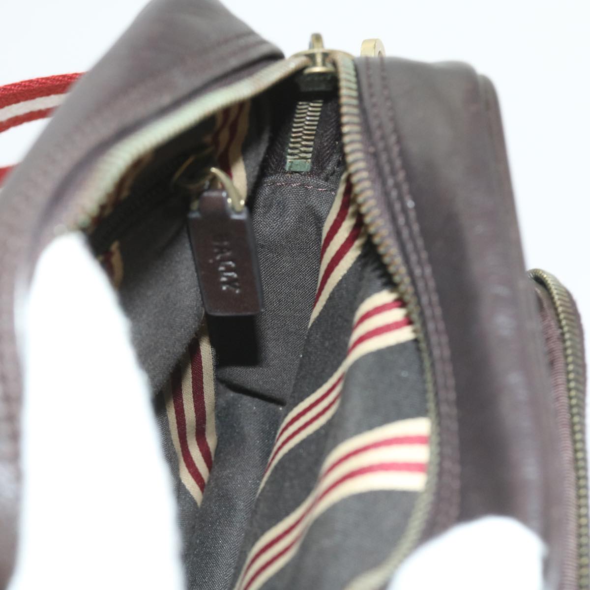 BALLY Shoulder Bag Leather Brown Red white Auth ac2400