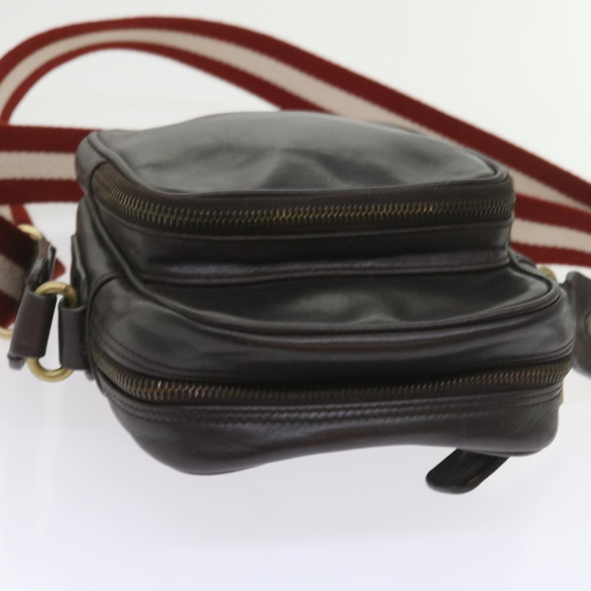 BALLY Shoulder Bag Leather Brown Red white Auth ac2400