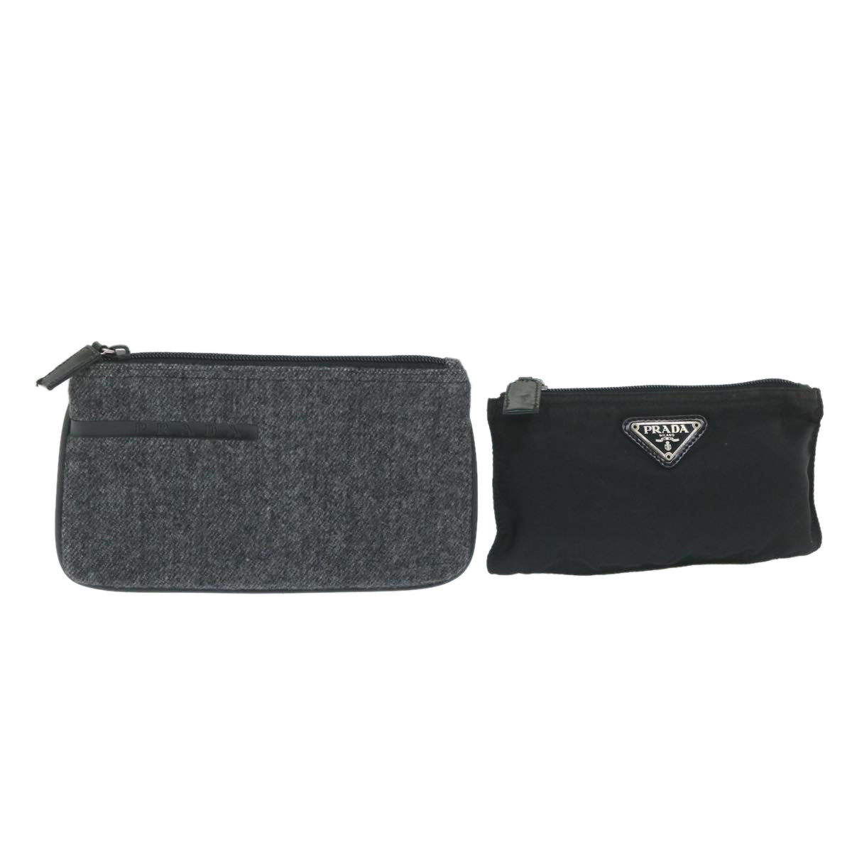 PRADA Pouch Nylon Denim 2Set Gray Black Auth ac2448