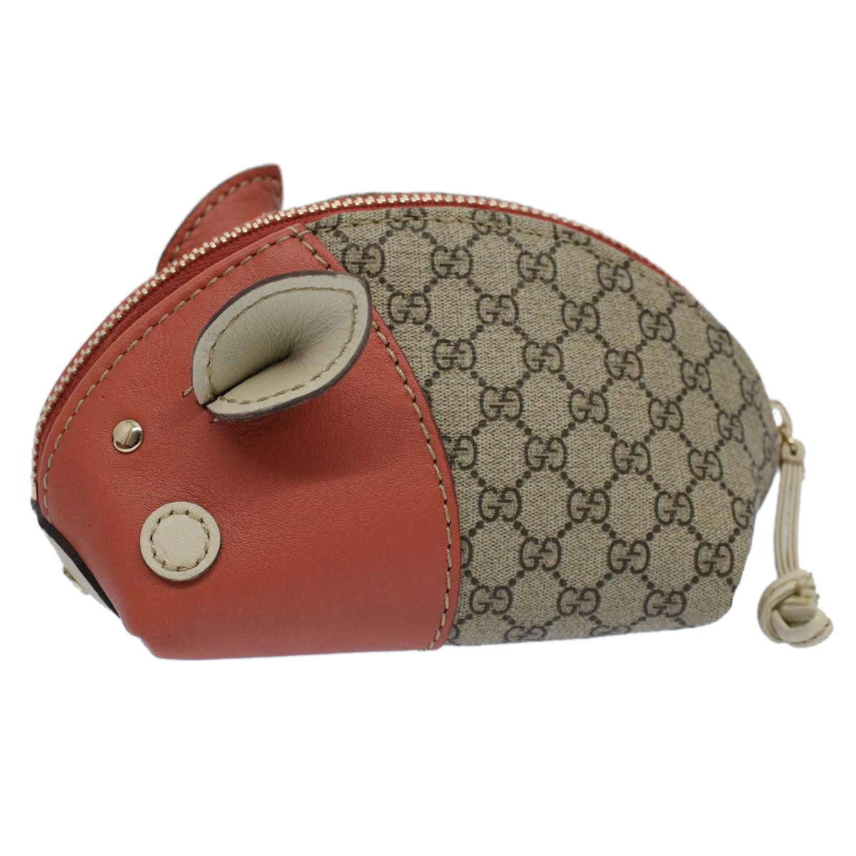 GUCCI GG Supreme Pig Pouch PVC Leather Beige 256866 Auth ac2469