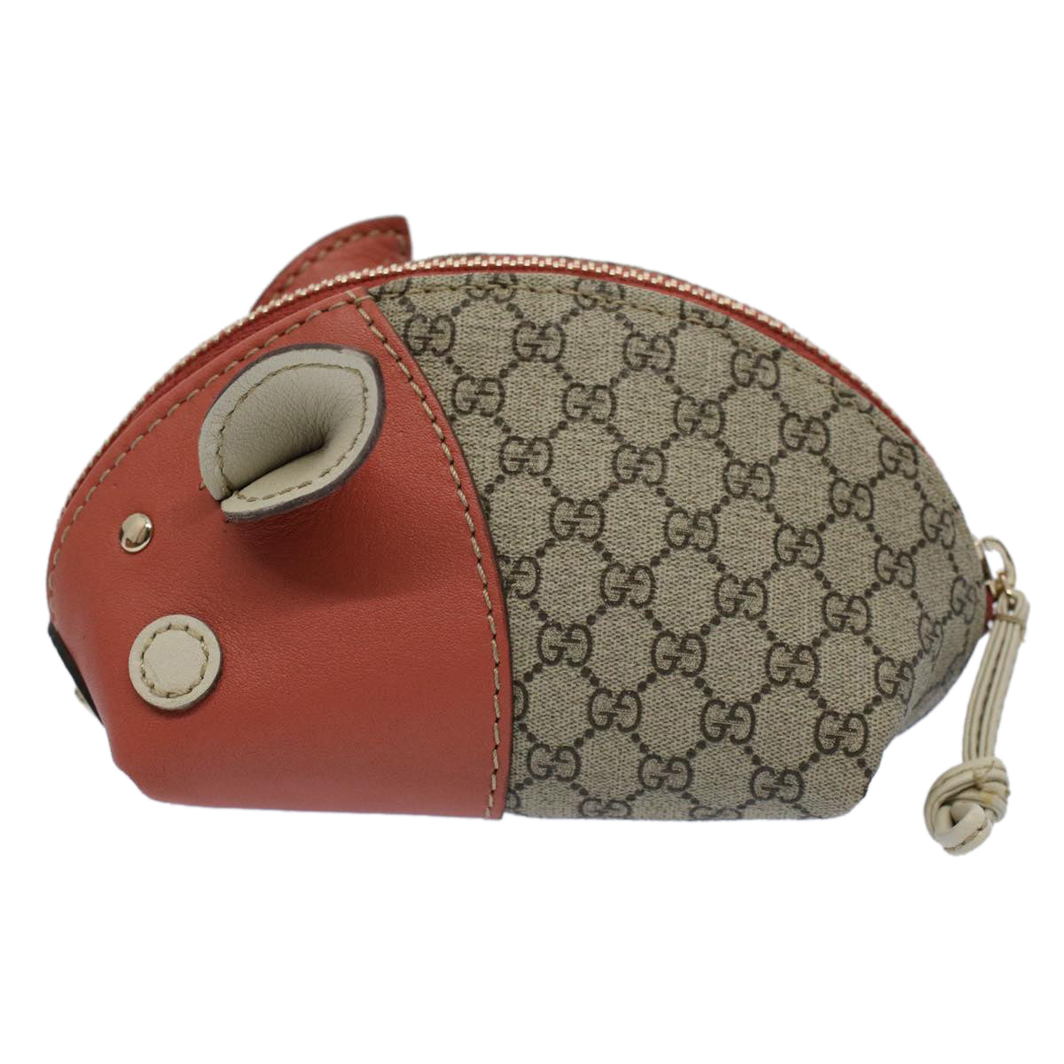 GUCCI GG Supreme Pig Pouch PVC Leather Beige 256866 Auth ac2469