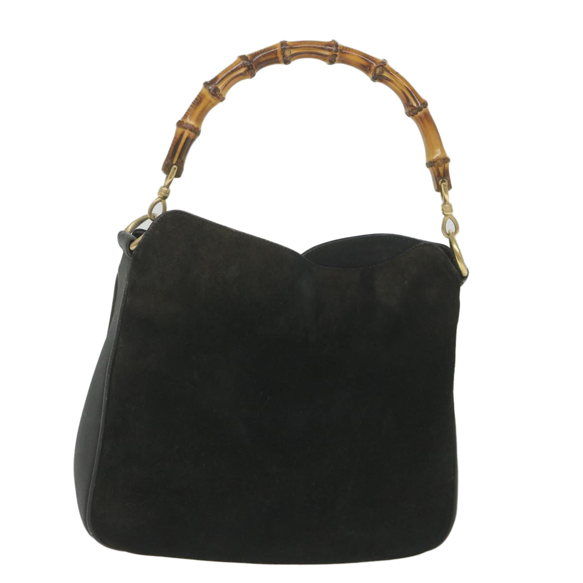 GUCCI Bamboo Shoulder Bag Suede Black Auth ac2471