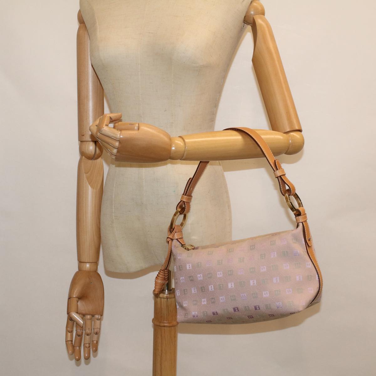 BALLY Shoulder Bag Canvas Pink Auth ac2477