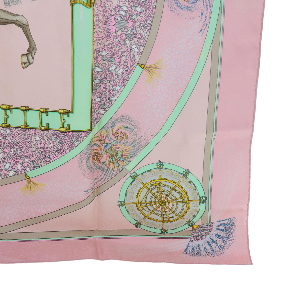 HERMES Carre 90 FEUX D'ARTIFICE Scarf Silk Pink Auth ac2491