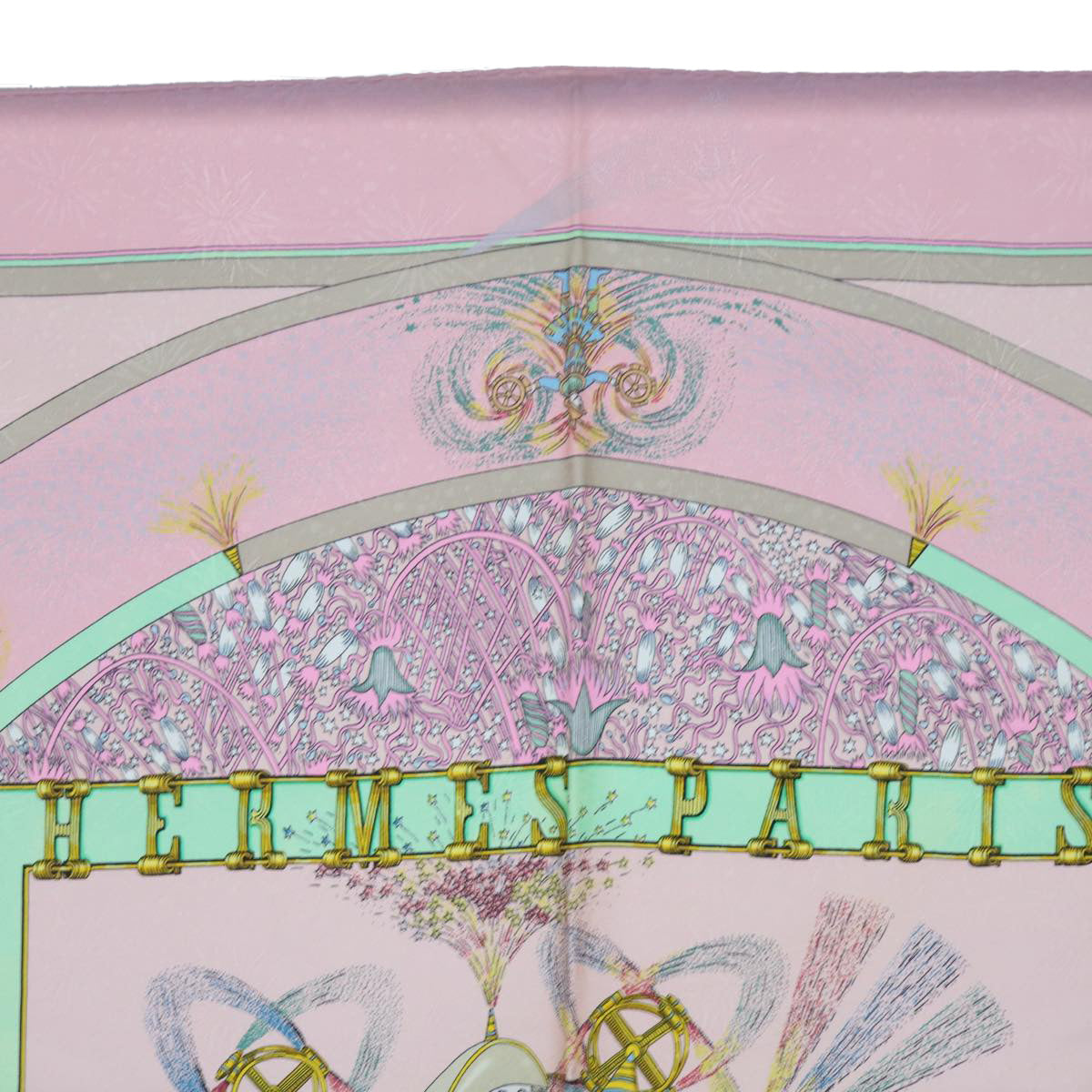 HERMES Carre 90 FEUX D'ARTIFICE Scarf Silk Pink Auth ac2491