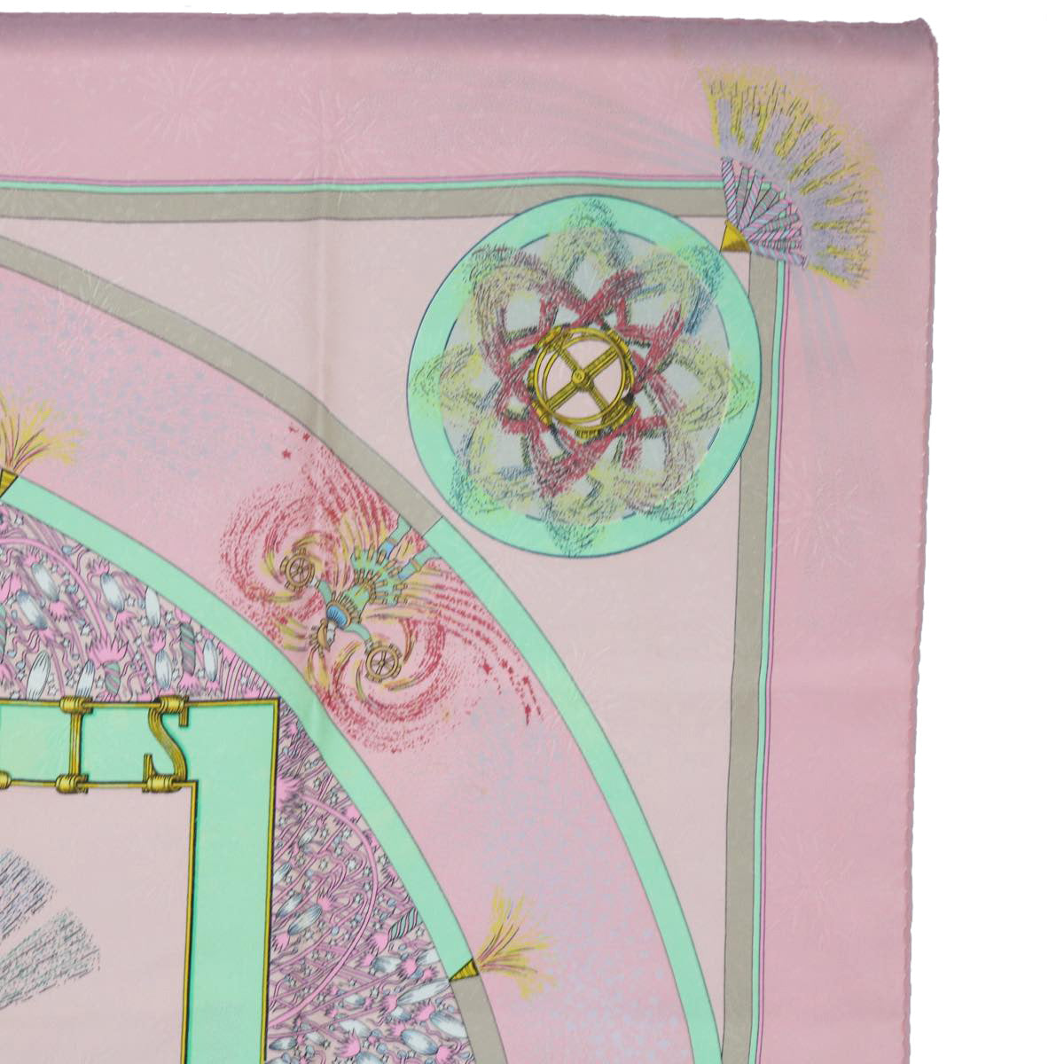 HERMES Carre 90 FEUX D'ARTIFICE Scarf Silk Pink Auth ac2491