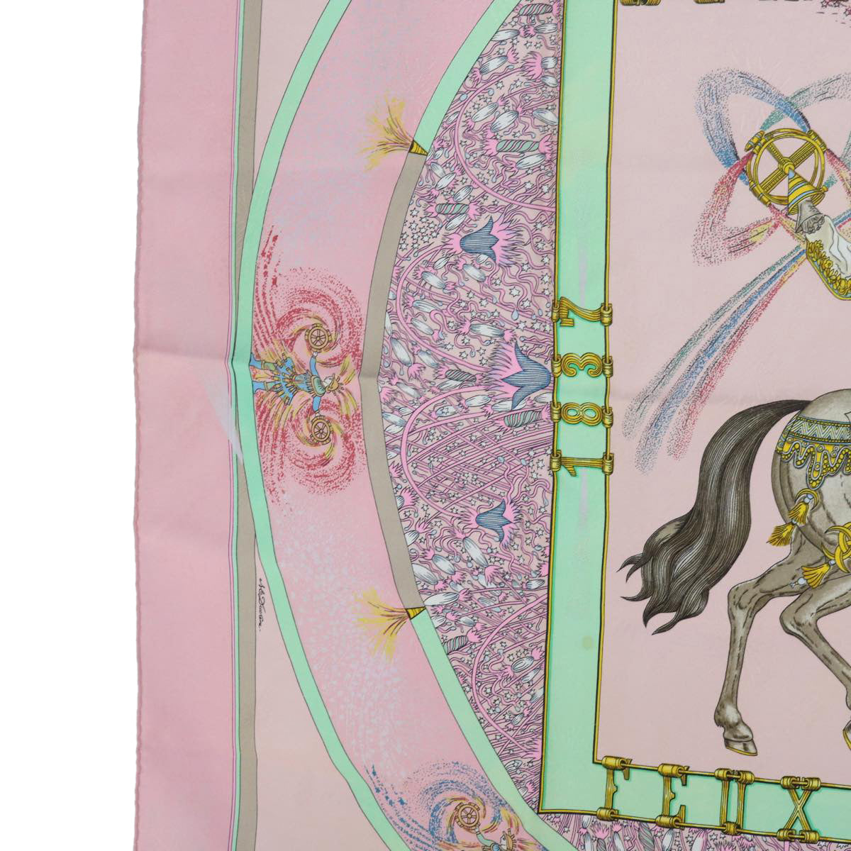 HERMES Carre 90 FEUX D'ARTIFICE Scarf Silk Pink Auth ac2491