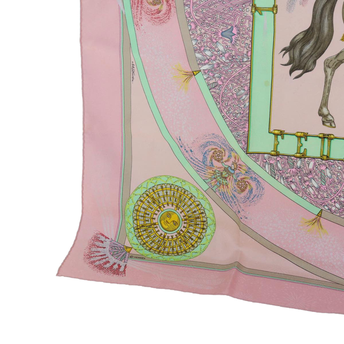 HERMES Carre 90 FEUX D'ARTIFICE Scarf Silk Pink Auth ac2491