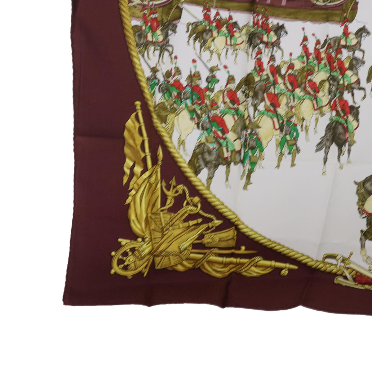 HERMES Carre 90 Marine Et Cavalerie Scarf Silk Wine Red Auth ac2492