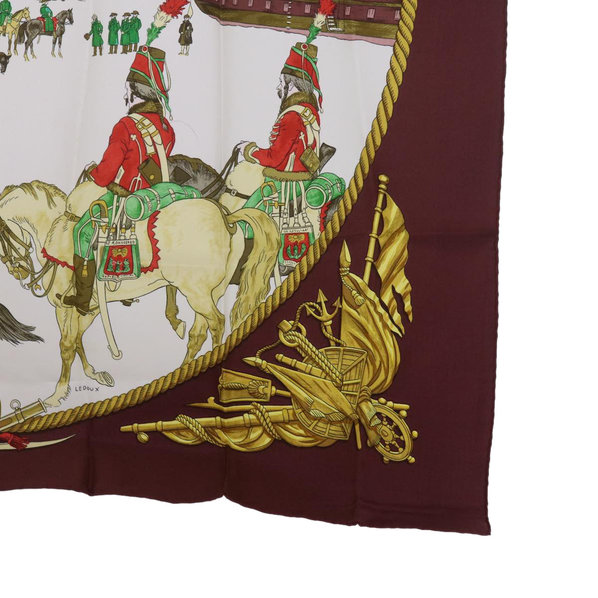 HERMES Carre 90 Marine Et Cavalerie Scarf Silk Wine Red Auth ac2492