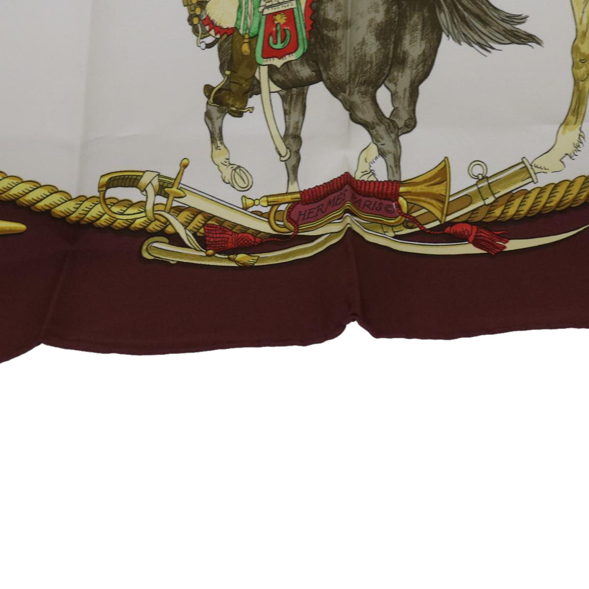 HERMES Carre 90 Marine Et Cavalerie Scarf Silk Wine Red Auth ac2492