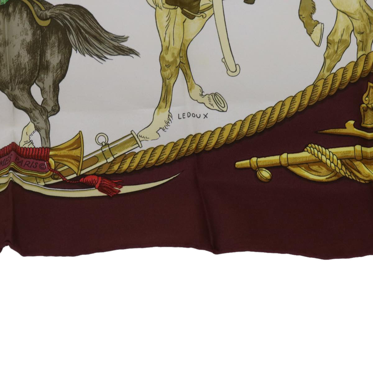 HERMES Carre 90 Marine Et Cavalerie Scarf Silk Wine Red Auth ac2492