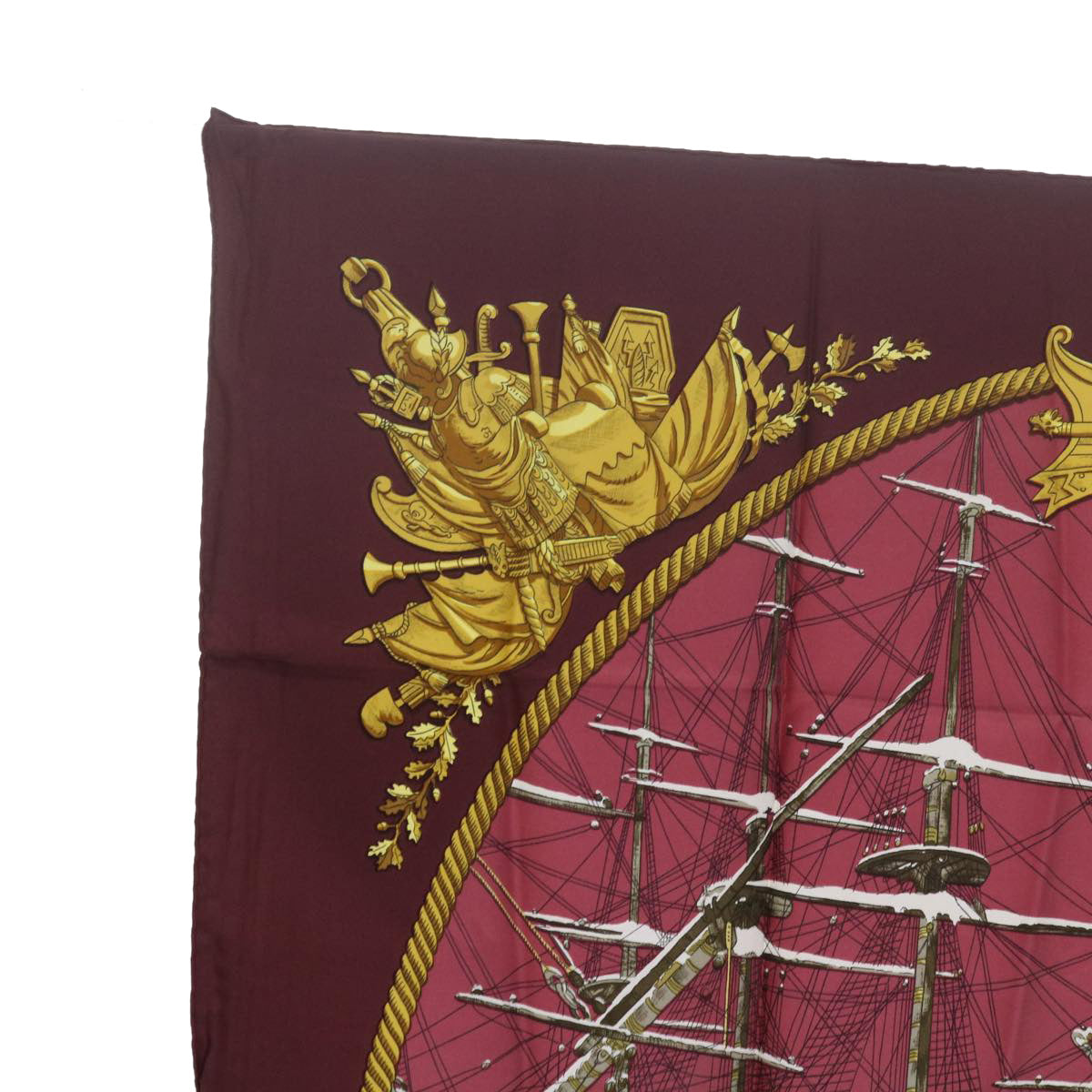 HERMES Carre 90 Marine Et Cavalerie Scarf Silk Wine Red Auth ac2492