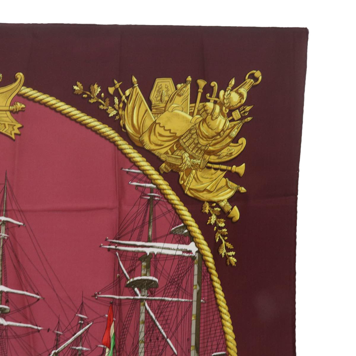 HERMES Carre 90 Marine Et Cavalerie Scarf Silk Wine Red Auth ac2492