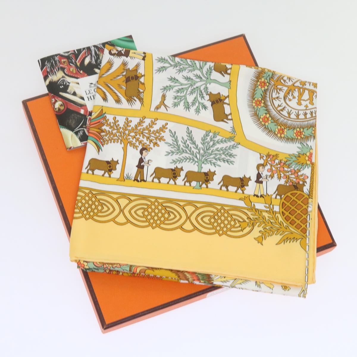 HERMES Carre 90 Decoupages Scarf Silk Orange Auth ac2494