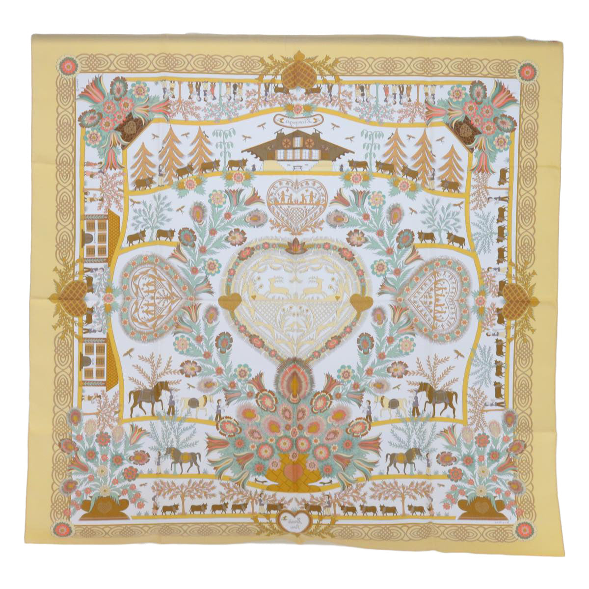 HERMES Carre 90 Decoupages Scarf Silk Orange Auth ac2494