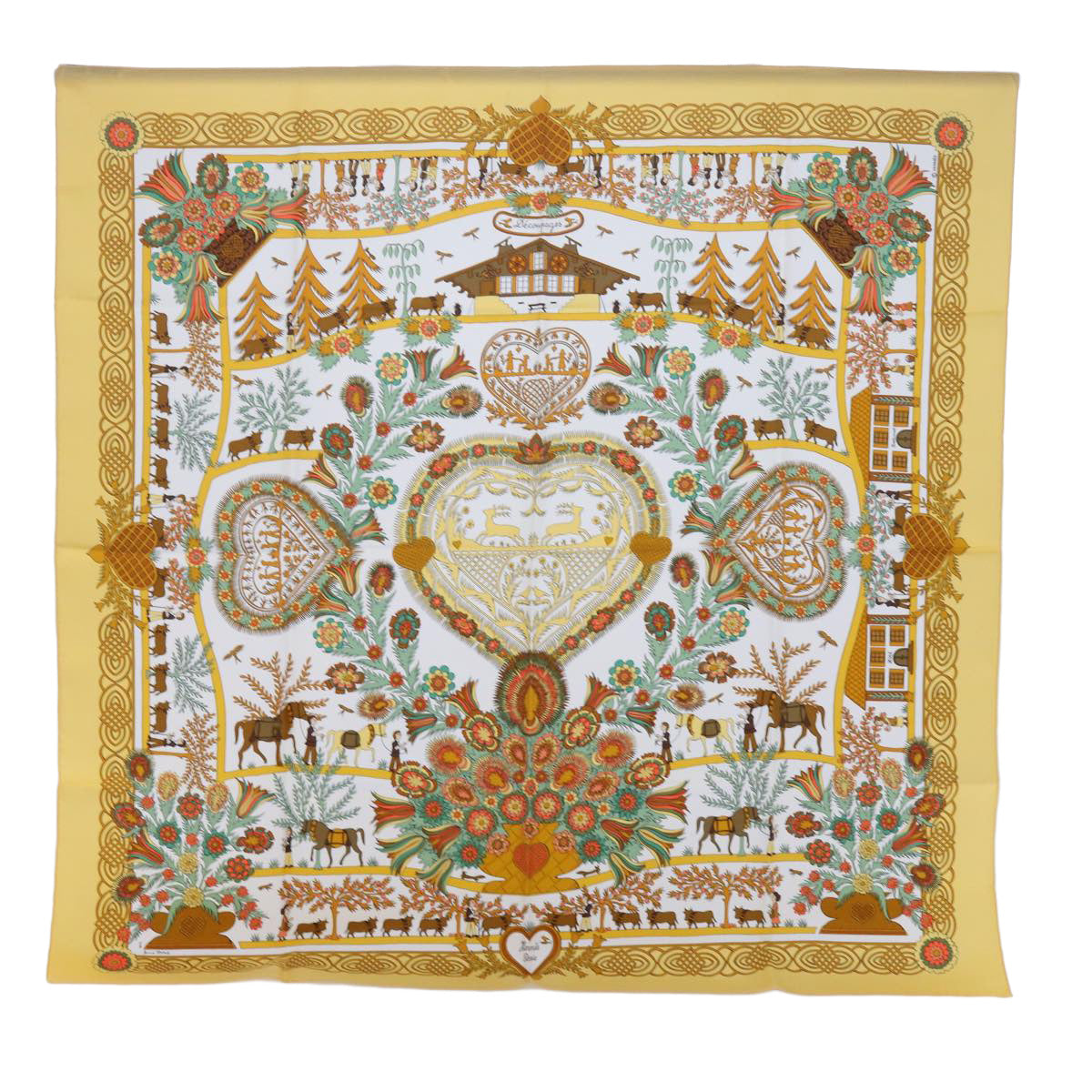 HERMES Carre 90 Decoupages Scarf Silk Orange Auth ac2494