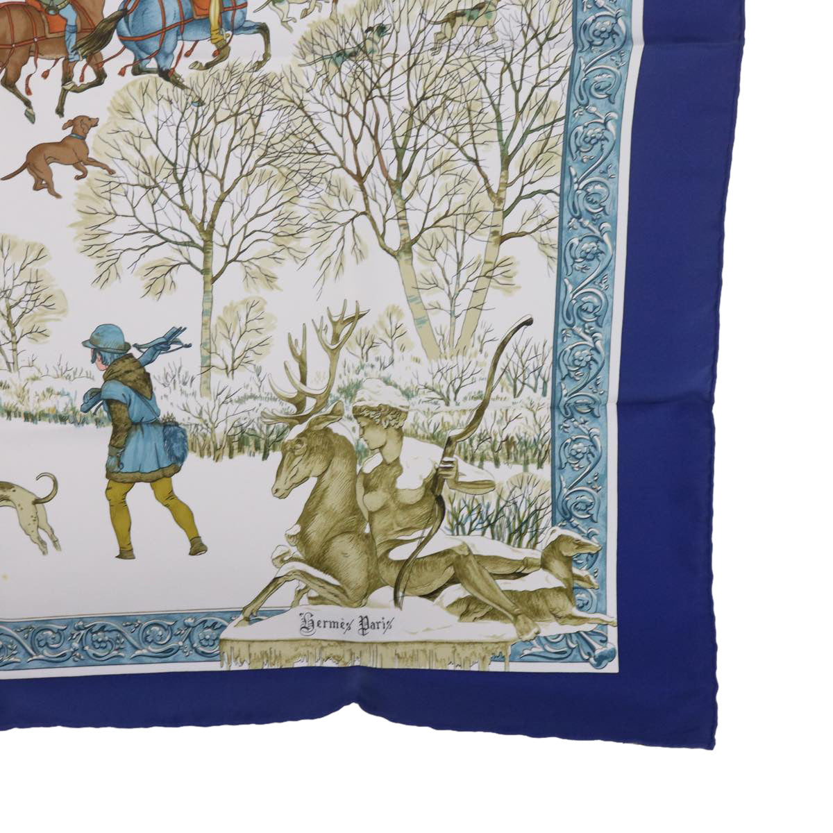 HERMES Carre 90 L'hiver Scarf Silk Blue Auth ac2495