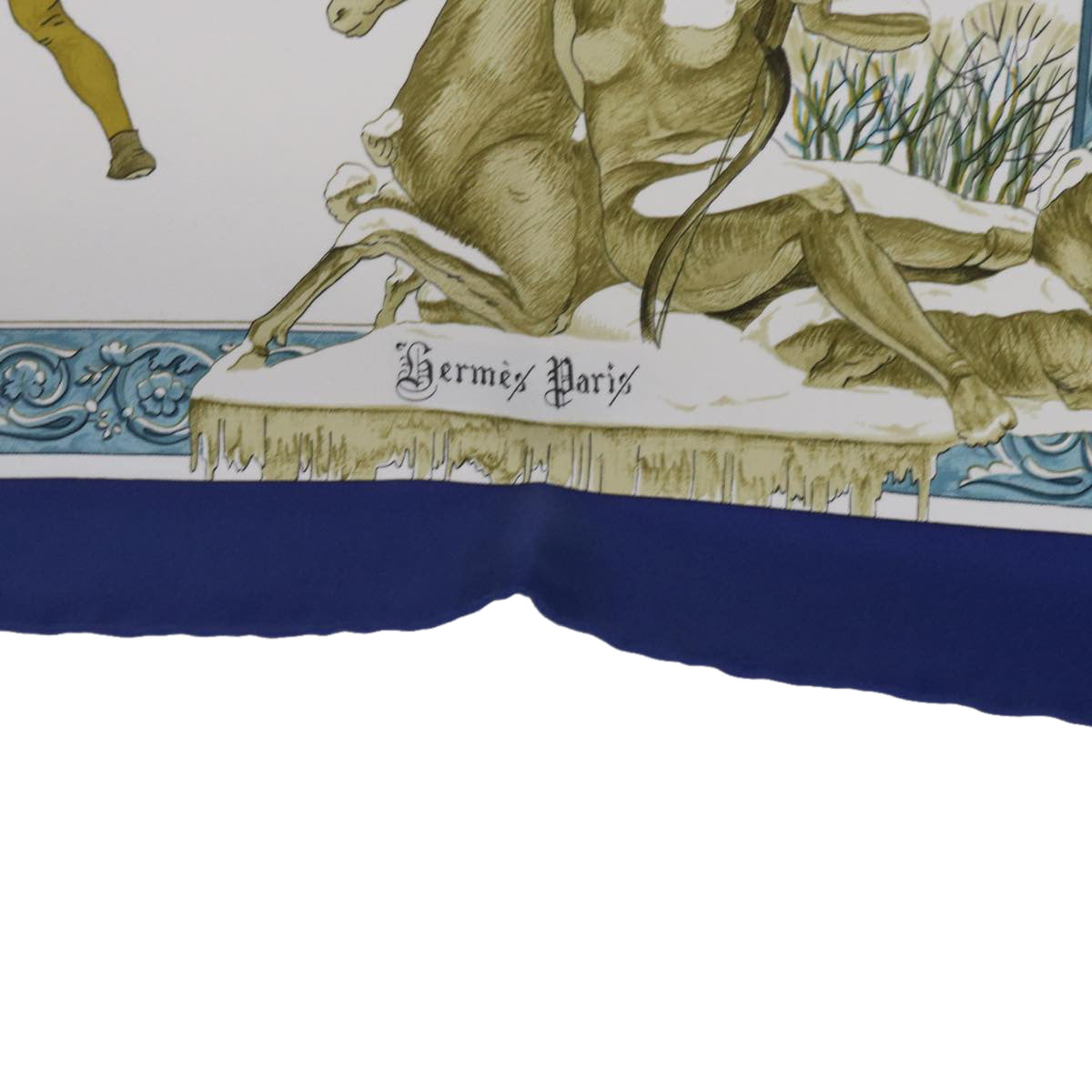 HERMES Carre 90 L'hiver Scarf Silk Blue Auth ac2495