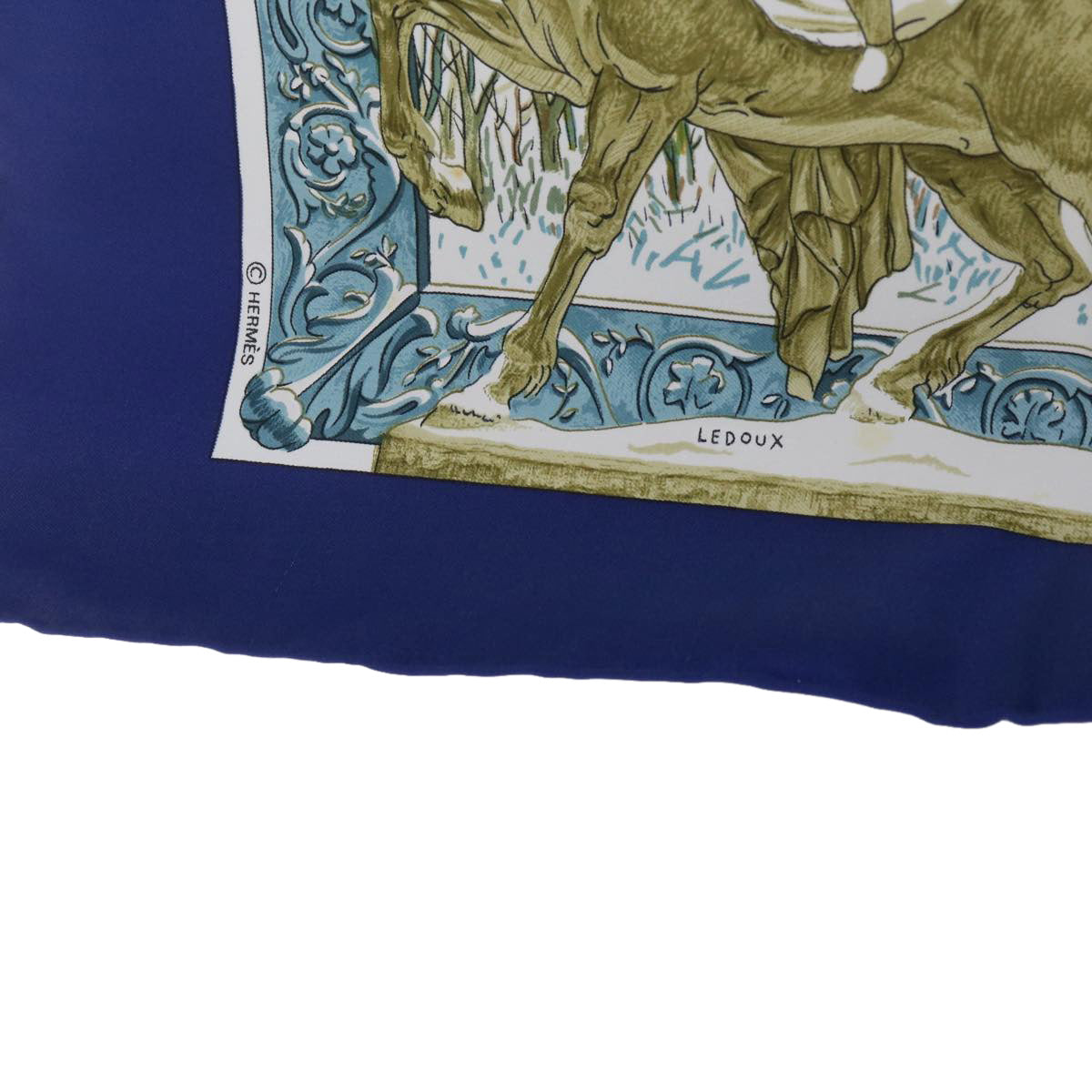 HERMES Carre 90 L'hiver Scarf Silk Blue Auth ac2495