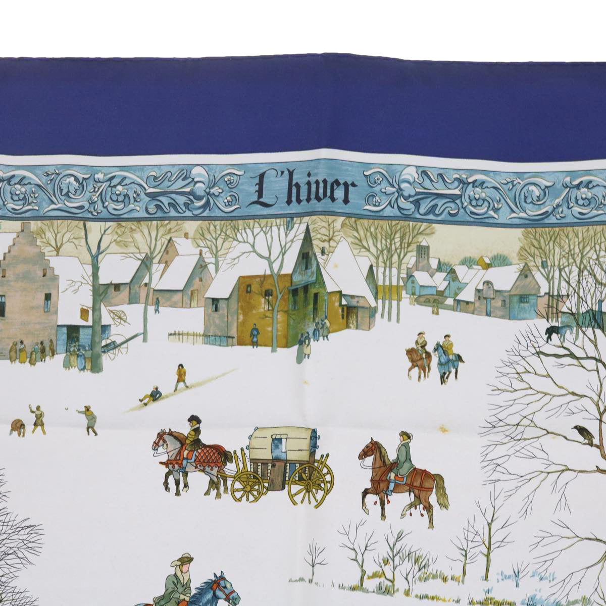 HERMES Carre 90 L'hiver Scarf Silk Blue Auth ac2495