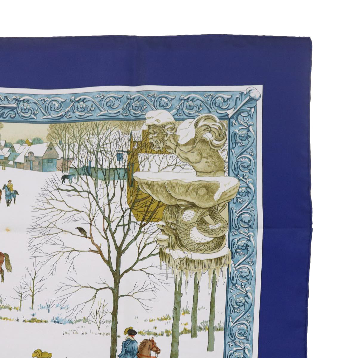 HERMES Carre 90 L'hiver Scarf Silk Blue Auth ac2495