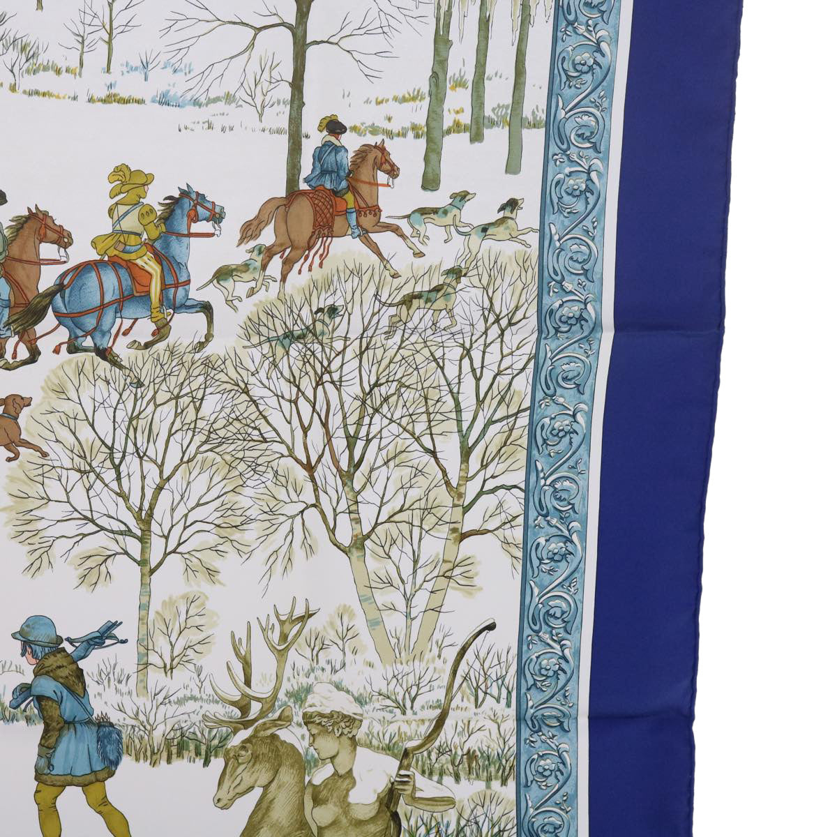 HERMES Carre 90 L'hiver Scarf Silk Blue Auth ac2495