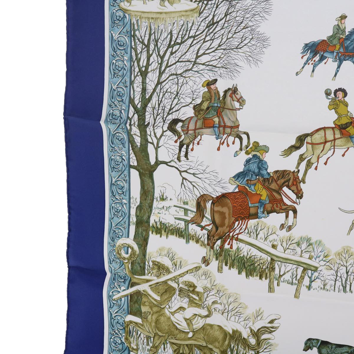 HERMES Carre 90 L'hiver Scarf Silk Blue Auth ac2495