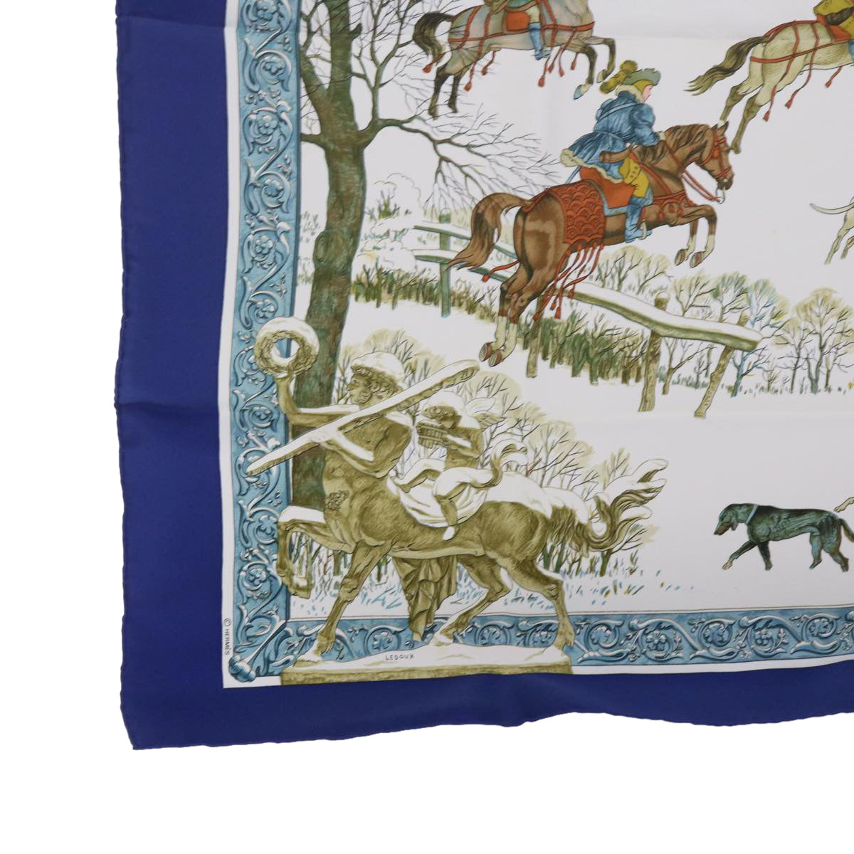 HERMES Carre 90 L'hiver Scarf Silk Blue Auth ac2495