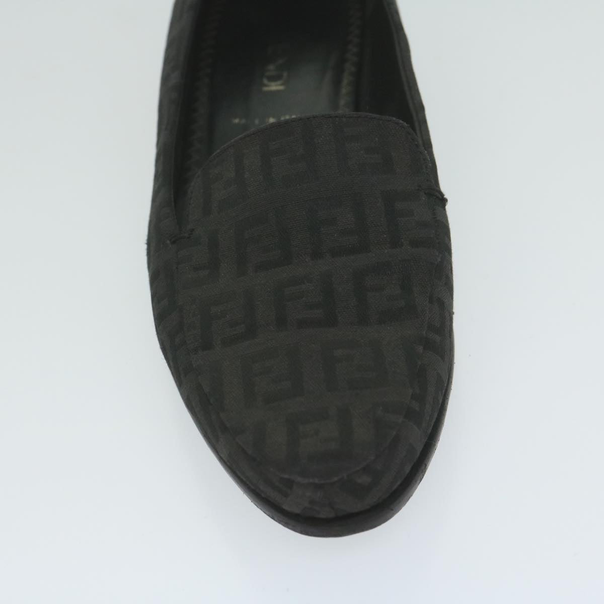 FENDI Zucchino Canvas loafers shoes Black Auth ac2503