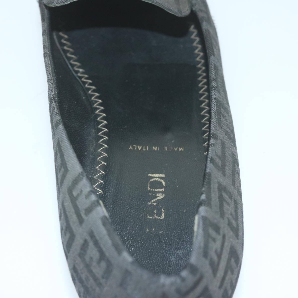 FENDI Zucchino Canvas loafers shoes Black Auth ac2503