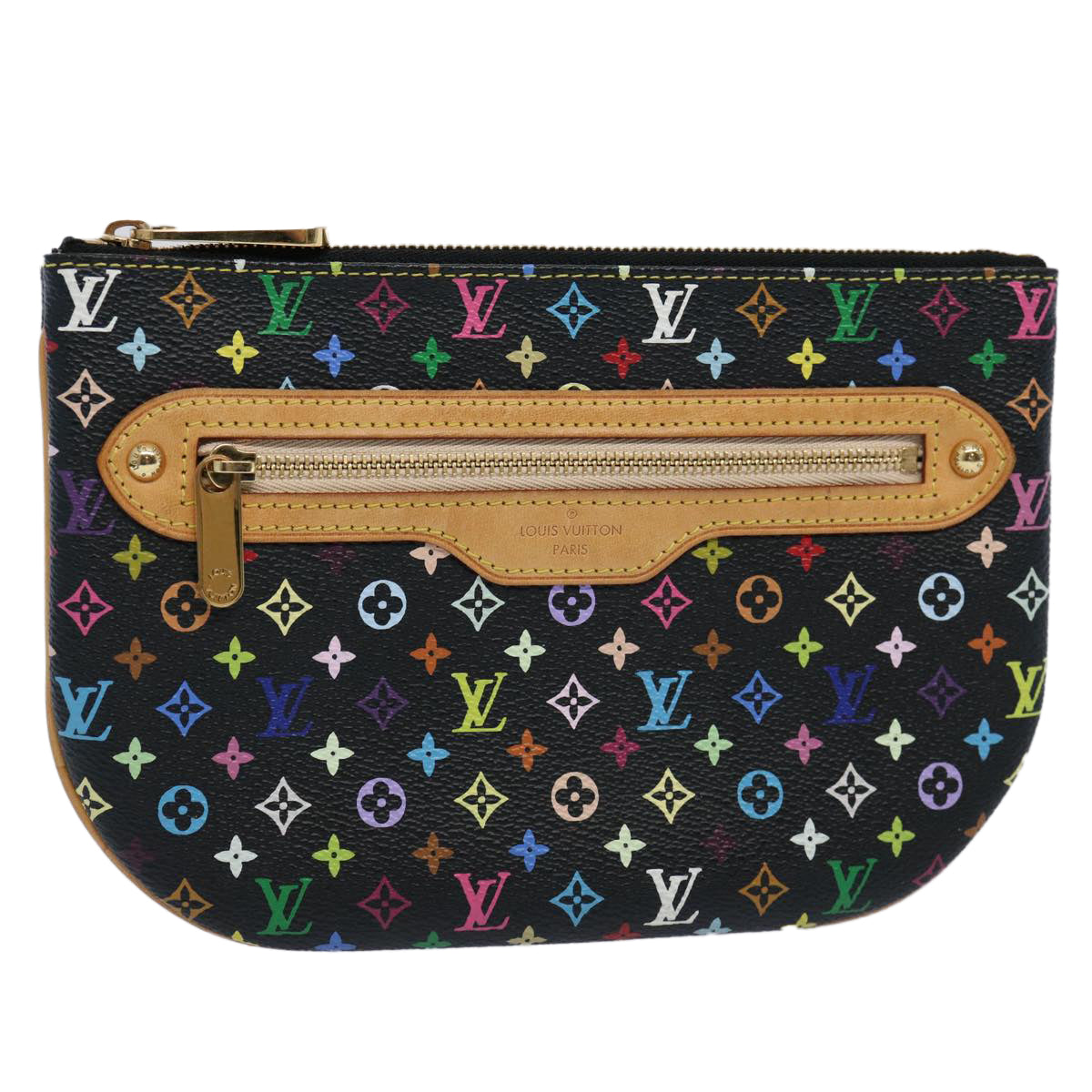 LOUIS VUITTON Multicolor Pochette MM Coin Purse Black M60031 LV Auth ac2507