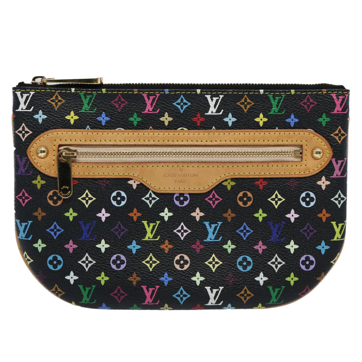 LOUIS VUITTON Multicolor Pochette MM Coin Purse Black M60031 LV Auth ac2507