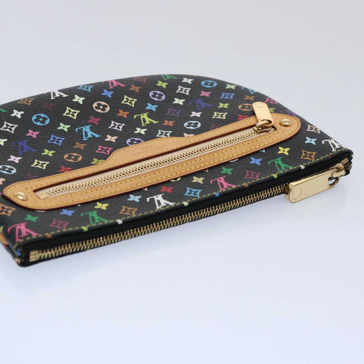 LOUIS VUITTON Multicolor Pochette MM Coin Purse Black M60031 LV Auth ac2507