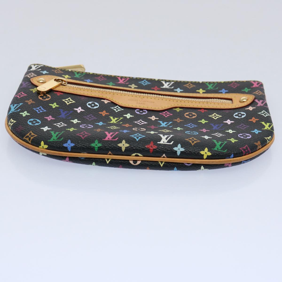 LOUIS VUITTON Multicolor Pochette MM Coin Purse Black M60031 LV Auth ac2507