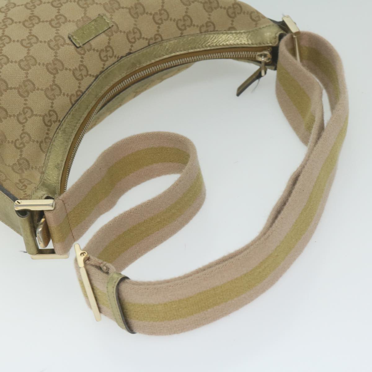 GUCCI GG Canvas Sherry Line Shoulder Bag Beige Gold pink 181092 Auth ac2524