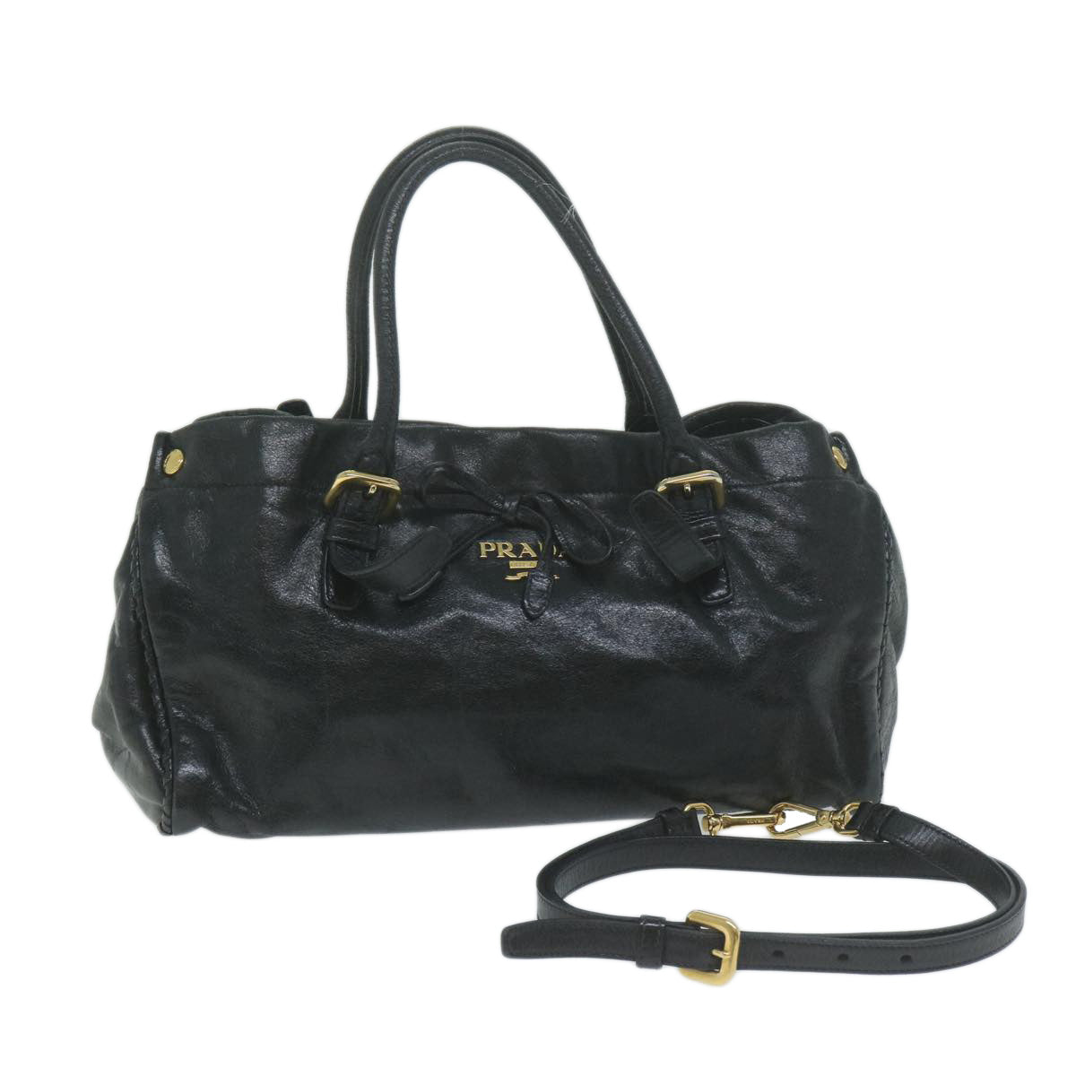 PRADA Hand Bag Leather 2way Black Auth ac2538