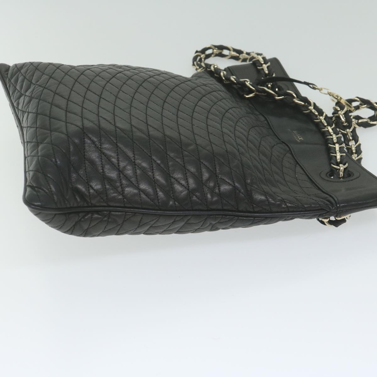 BALLY Quilted Chain Shoulder Bag Leather Black Auth ac2555