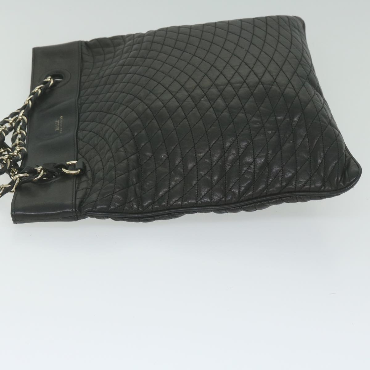 BALLY Quilted Chain Shoulder Bag Leather Black Auth ac2555