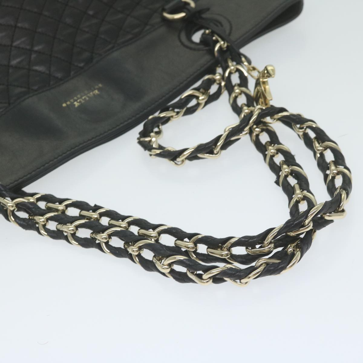 BALLY Quilted Chain Shoulder Bag Leather Black Auth ac2555