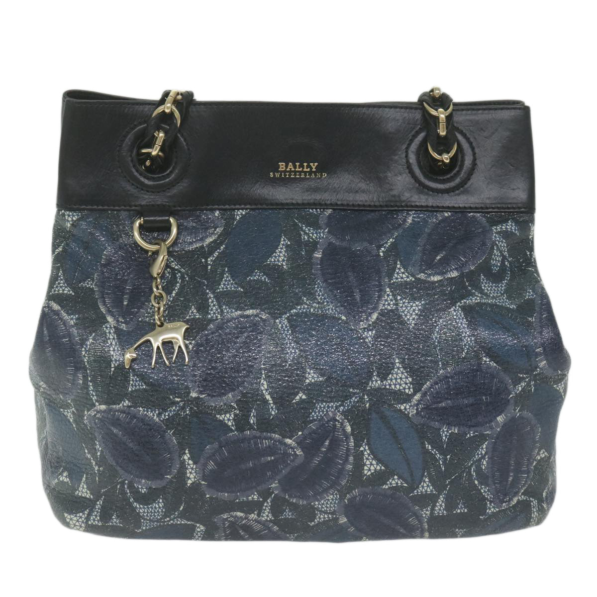 BALLY Chain Shoulder Bag Leather Navy Auth ac2586