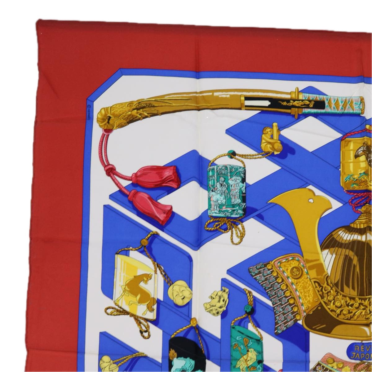 HERMES Carre 90 REVEIES JAPONAISES Scarf Silk Red Auth ac2593