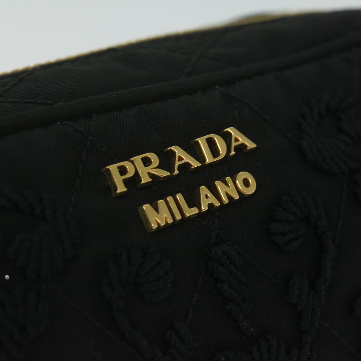 PRADA Embroidery Pouch Nylon Black Auth ac2598