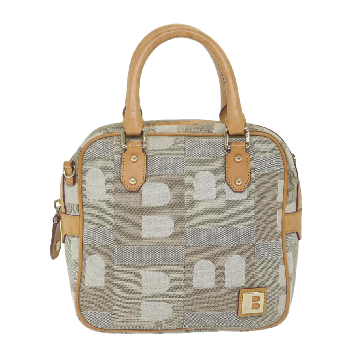 BALLY Hand Bag Canvas Beige Auth ac2605