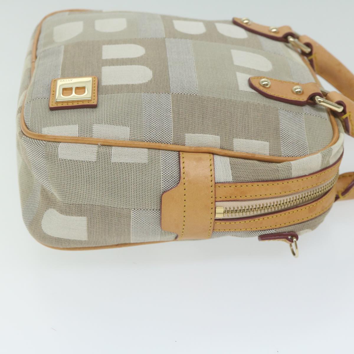 BALLY Hand Bag Canvas Beige Auth ac2605