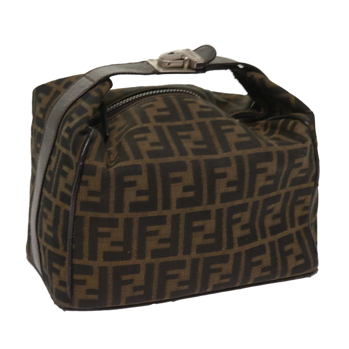 FENDI Zucca Canvas Hand Bag Black Brown Auth ac2608