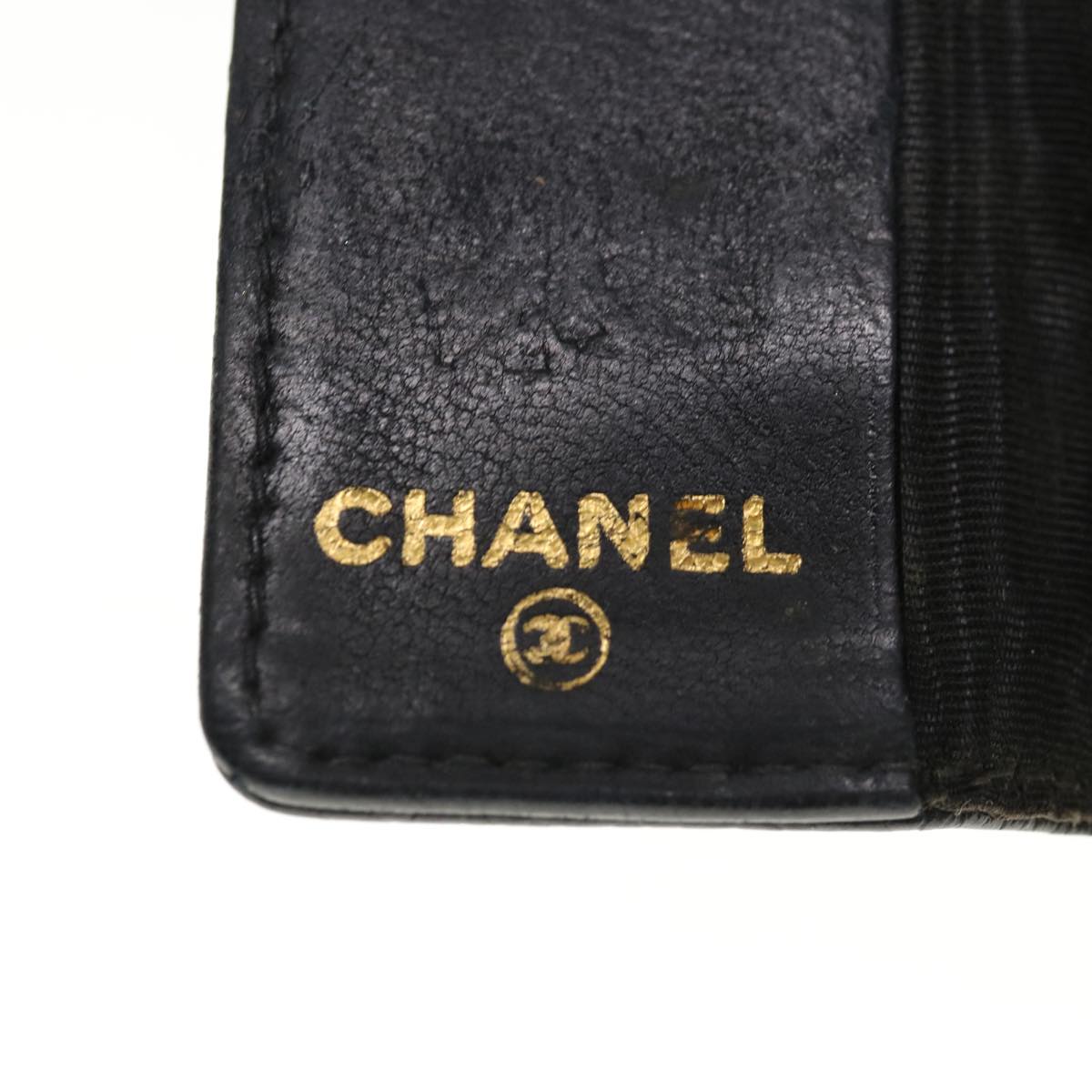 CHANEL Key Case Caviar Skin Black CC Auth ac2639